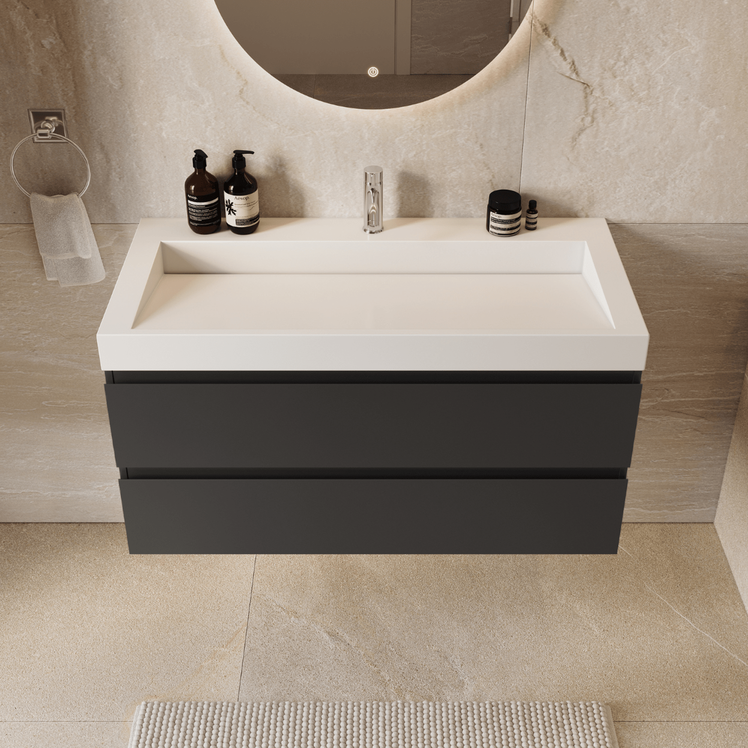 ZARIVO Mat Zwart - Wastafel Wit - 100cm - lomazoo.com