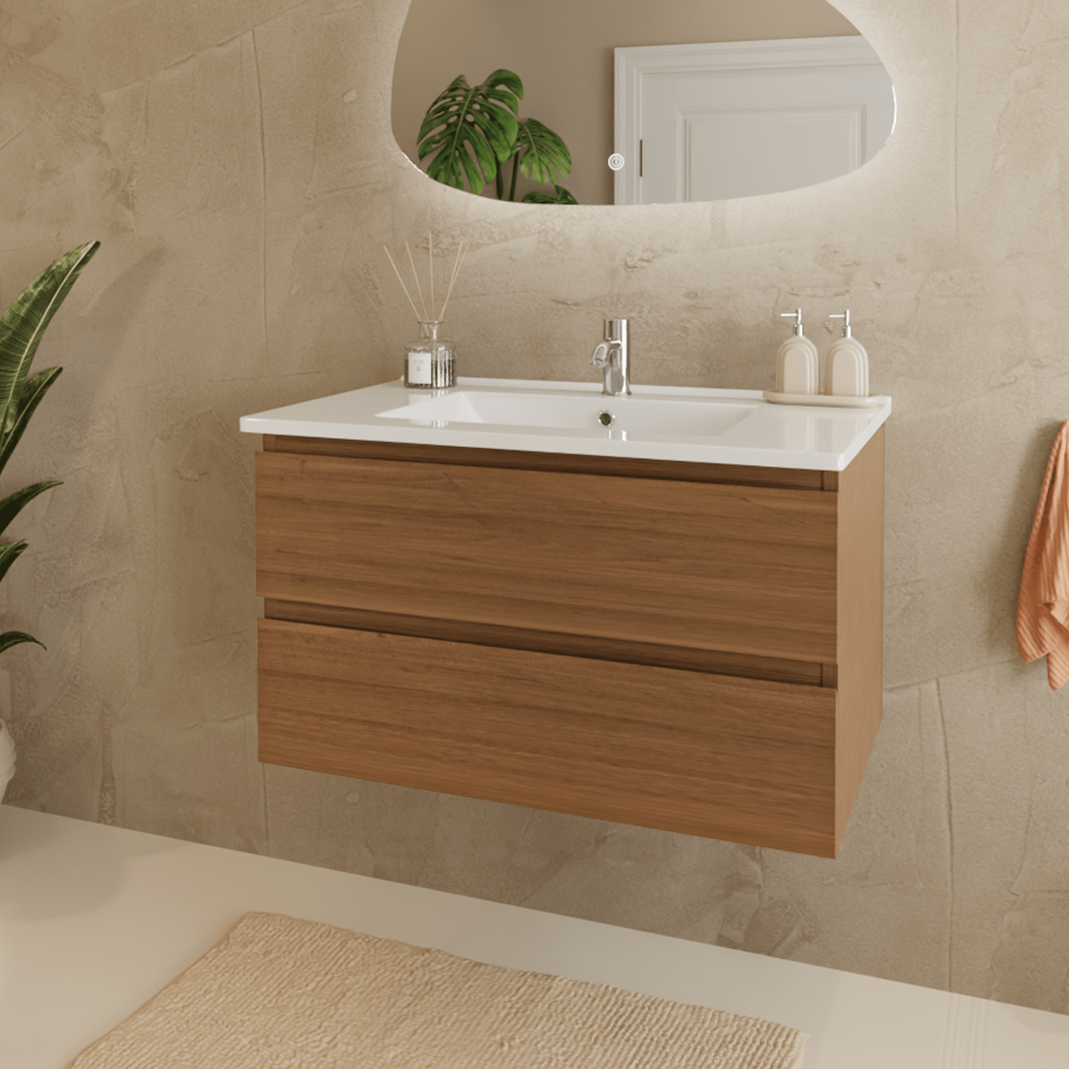 MARENZA Warm Eiken - Wastafel Wit - 80cm - lomazoo.com