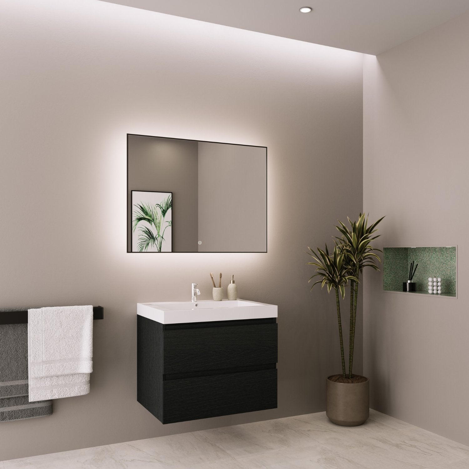 MONACO Zwart Eiken - Wastafel Wit - 60cm - lomazoo.com