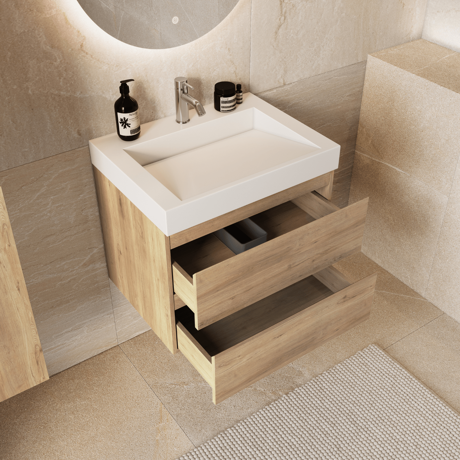 ZARIVO Licht Eiken - Wastafel Wit - 60cm - lomazoo.com