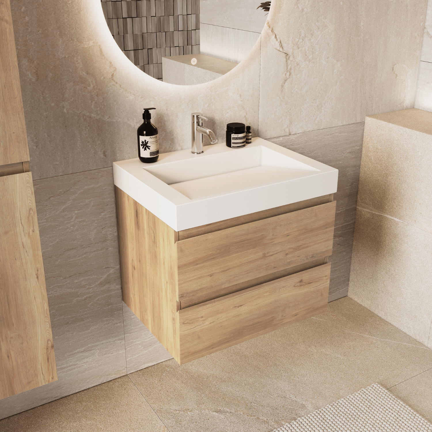 ZARIVO Licht Eiken - Wastafel Wit - 60cm - lomazoo.com